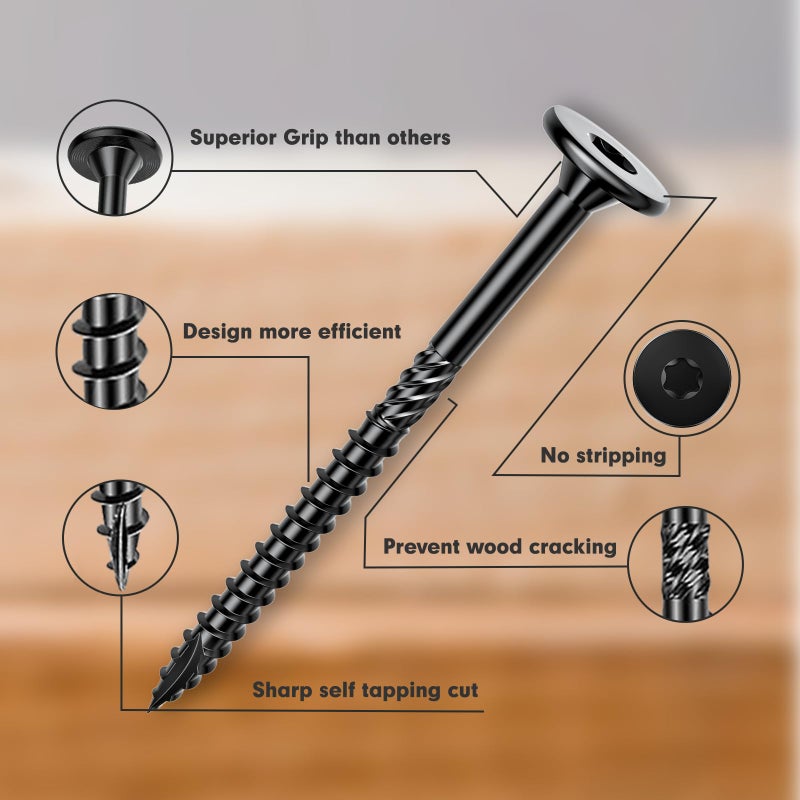 FMhotu 6 Inch Heavy-Duty Outdoor Deck Screws, 50Pcs Star Drive Decking Wood Screws, Rust Resistant Timber Screws for Timber/Log/Landscaping Wood (#14 x 6 Black - Image 3